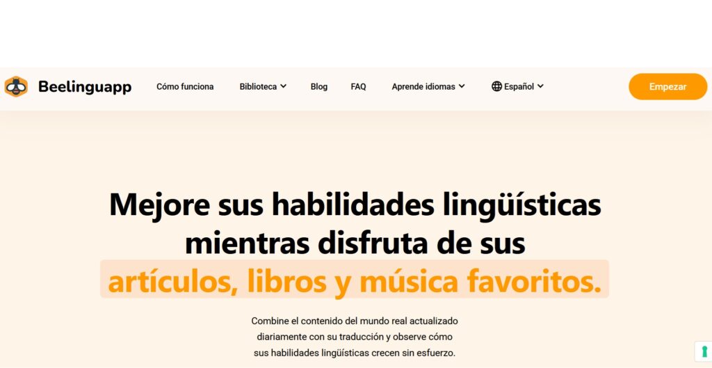 Aplicaciones para aprender español gratis: Beelinguapp. Lee y escucha en español.